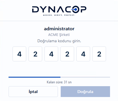 Windows sign-in screen with the Dynacop verification card